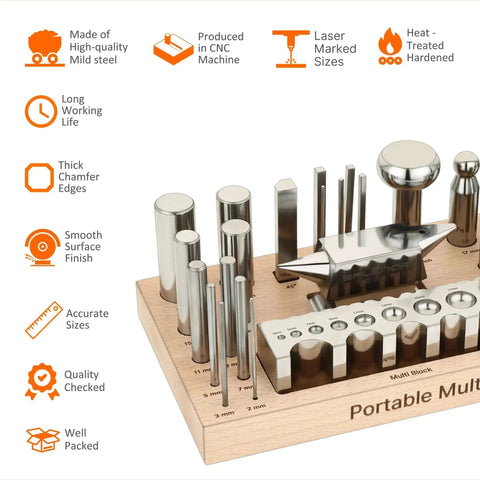 Portable All In One Metal Forming Kit For Jewelry Making With Master Forming Block Dapping Punch Set Swage Punch Set Anvil Doming Block