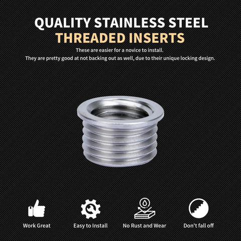 Quality stainless steel threaded inserts from M12X1.5 Thread Repair Kit With Stainless Steel Inserts For Stronger Threads Includes Drill Tap Counterbore Install Driver And Ten Inserts In A Custom EVA Case For Quick Easy Repairs