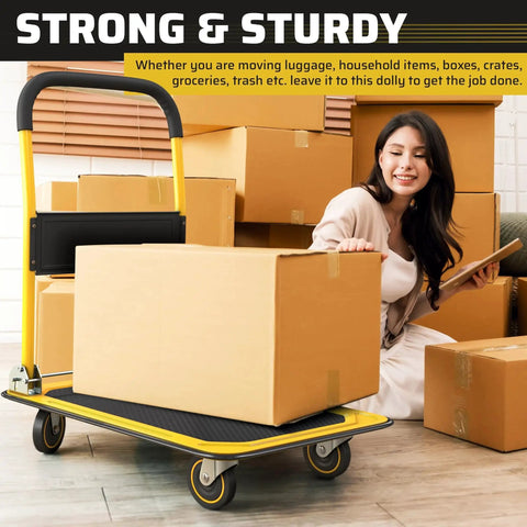 Heavy Duty Foldable Push Cart Dolly 330 Lb Capacity With Upgraded Collapsible Hand Truck Folding