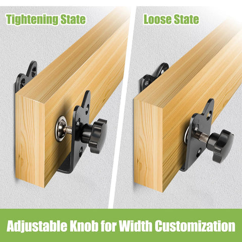 Twist To Lock Door Barricade Brackets, Heavy Duty Steel U Shaped Security Reinforcement installed on wooden beam, adjustable knob