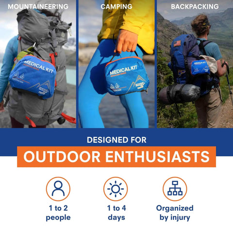 Backpacker First Aid Kit for Outdoor Trails Expedition Grade Medical Kit for Two Adventurers Up To Four Days in use outdoors