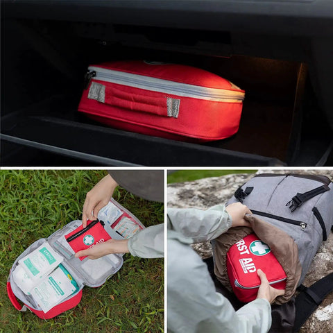 2 In 1 First Aid Kit Set With 215 Hospital Grade Items Plus 43 Piece Mini Kit for Travel Home Office Car Emergency in use.