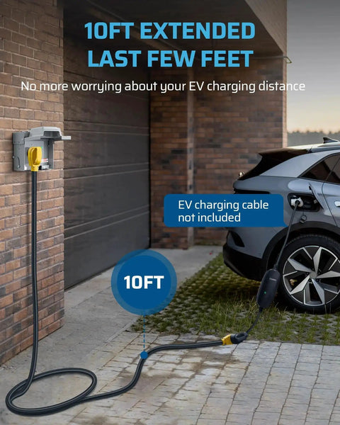 Heavy Duty 50 Amp RV Extension Cord 10 Feet NEMA 14 50P To 14 50R Copper Wire used for EV charging outside garage