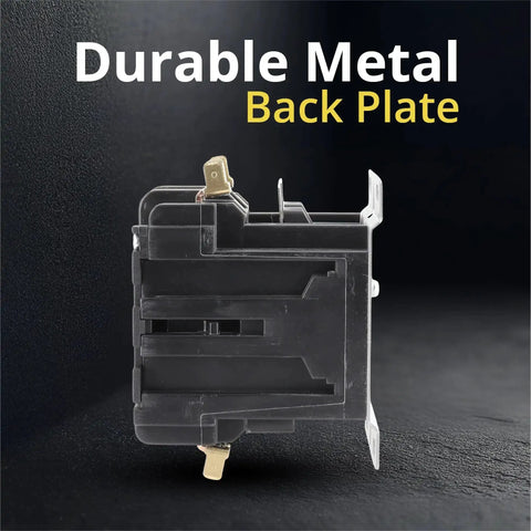Side view of AC Contactor 60 Amp 2 Pole 120V Coil Definite Purpose UL Listed with durable metal back plate for HVAC systems