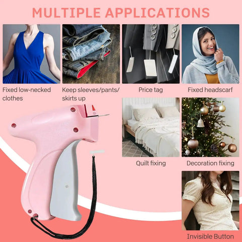 Micro Stitch Gun For Quick Clothing Fixes Handheld Sewing Tool With 10 Needles And 2100 Mini Fasteners showing multiple uses