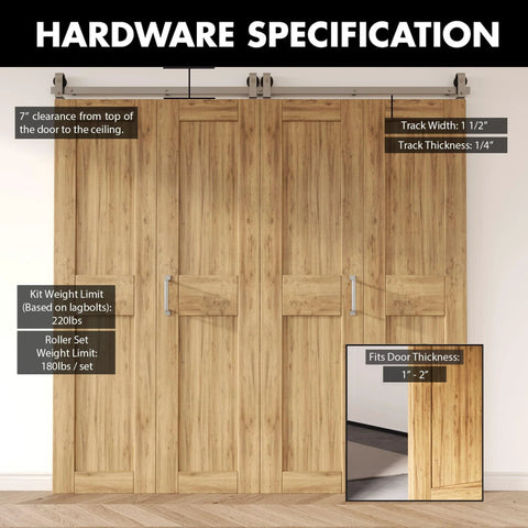 Beefy 60 Inch Brushed Nickel Top Mount Bi Folding Sliding Barn Door Hardware Kit For Four Doors Heavy Duty And Quiet Operation