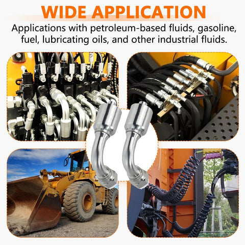 14-piece hydraulic fittings kit with 3/4 in hose to 3/4 in JIC 37° female 90° elbow fittings; stainless wire-braid hoses