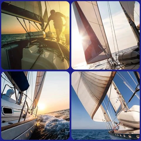 RiaYer 35mm single swivel becket cam block on sailing yacht rigging; marine-grade T316 aluminum construction.