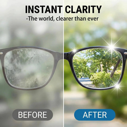 Comparison of glasses lenses before and after using Anti Fog Lens Wipes For Glasses And Goggles Defogger Towelettes 160 Count