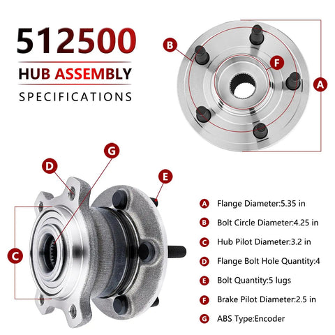 Diagram of Beefed Up AWD Wheel Hub Bearing Replacement For Ford Escape 2013 2018 And Lincoln MKC 2015 2019 showing dimensions and features