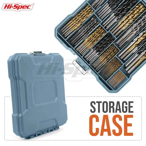 130 Piece Drill Bit Set With Titanium HSS Bits For Metal Wood Plastic And Masonry Includes Eleven Size Range From One Sixteenth To Three Eighths Inch With Masonry And Brad Point Bits Plus A Sturdy Tray Case Ideal For Home DIY Projects in a blue storage case