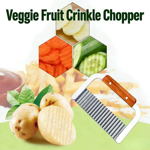 French Fry Slicer With Stainless Steel Blade And Wooden Handle For Crinkle And Waffle Fries Pickles And Veggies Durable Kitchen Knife