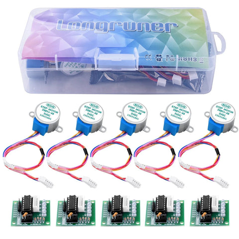 Longruner 5x 28BYJ-48 geared stepper motors with ULN2003 driver boards and multi-color cables