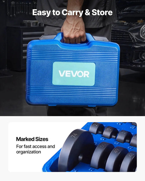 Person carrying a blue case for 52 Piece Custom Bushing Bearing And Seal Driver Set And 16 Piece Slide Hammer Puller Kit