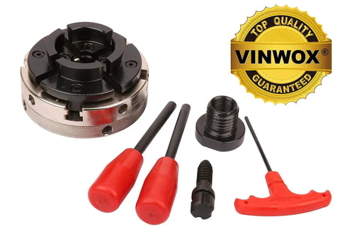 4 Inch 4 Jaw Self Centering Wood Lathe Chuck With 2 Inch Round Jaws, 1x8TPI To Three Fourth X 16TPI Adapter, T Allen Wrench, Nickel Coated