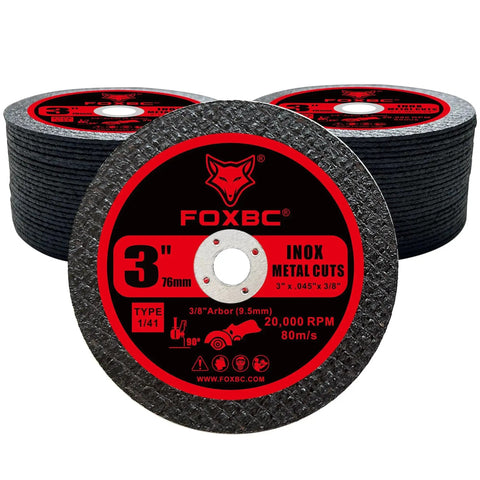 Beefy 3 Inch Metal Cut Off Wheel Discs For Die Grinders With Three Eighths Inch Arbor And 0.045 Inch Thick For Steel Stainless Cast Iron And Sheet Metal Cutting Up To 20,000 Max RPM In A 50 Pack By FOXBC