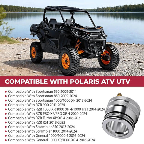 44mm Front And Rear Wheel Bearing Greaser Kit Aluminum UTV Tool Kit For Polaris Models and compatible ATVs displayed by a lake