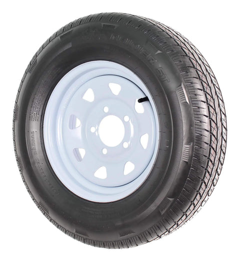 2 Pack ST175 80R13 Trailer Tire Rim Assembly With 13 Inch White Spoke Wheel, 5 Lug On 4.5 Inch Hub, Radial Tire, 50 PSI