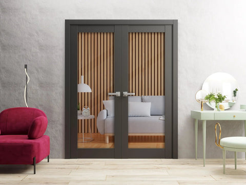 Modern Black Double Swing Interior French Doors With Glass In Solid Wood Construction Hardware Included Frames Included And Non Mortise Hinges Ready To Install 72 By 80 Inches
