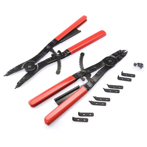 Heavy Duty Workhorse 16 Inch Snap Ring Pliers Set, 2 Piece, Internal And External Pliers With Straight, 45 Degree And 90 Degree Tips