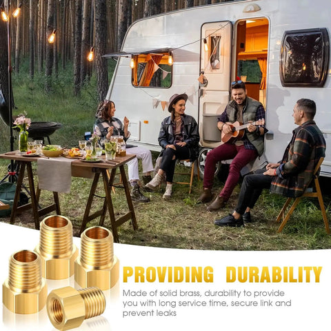 Propane Fitting Adapter Set 1/4 Inch NPT Male To 1/4 Inch Inverted Flare Female Brass Reducer with outdoors camping scene