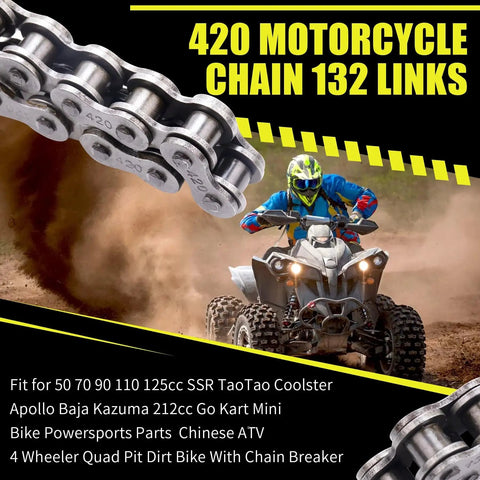 Heavy Duty 420 Motorcycle Chain 132 Links With Chain Breaker Kit Fits SSR TaoTao Coolster Apollo Baja 212cc Chinese ATV