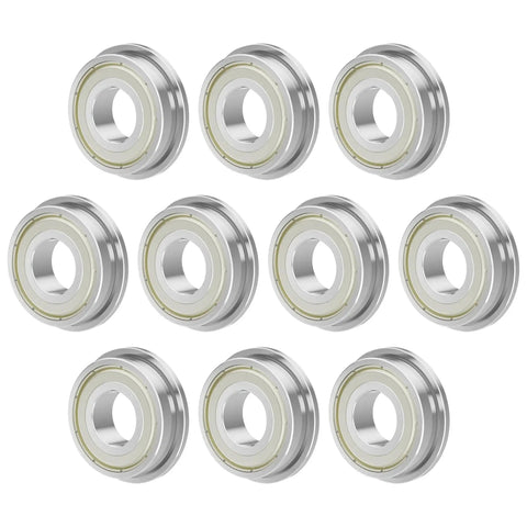 Flanged Ball Bearing 4x12x4 mm Pack of 10 F604ZZ double metal shield chrome steel, shown in rows, for industrial machines and power tools.