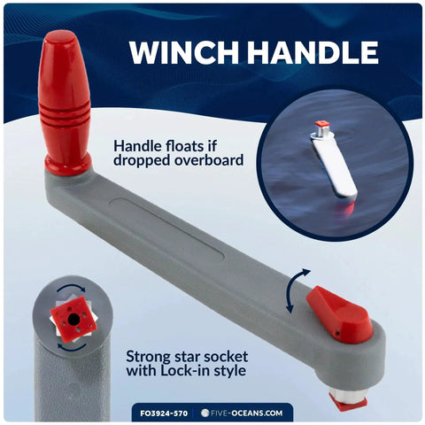 Five Oceans 10-inch floating winch handle with red grip and gray body