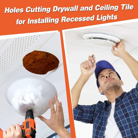 Less Mess Drill Dust Bowl And Hole Saw Dust Collector For Drilling Recessed Lights And Drywall Silicone Transparent Dust Catcher For All Hole Saws With Durable Bearings Gulfmew 1 Pack shown in use