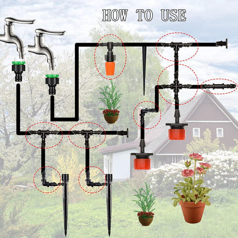 Amazon 204Pcs barbed irrigation fittings kit for 1/4 in tubing; straight, tees, elbows, end plug, 4-way coupling.
