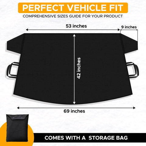 Windshield Cover For Ice And Snow Universal Fit For Car SUV And Truck Heavy Duty 600D Oxford Fabric Frost Protector 69 By 42 Inches layout with measurements.