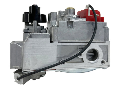 Durablow DV970A-LP millivolt gas valve with black knob and red top, metal housing, 3/8 in inlet/outlet for propane