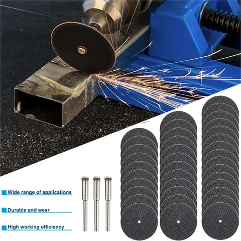 Pro Grade Diamond Cutting Discs Set For Metal And Stone, 31pc Wheel Kit, shown cutting metal with high efficiency and durability.