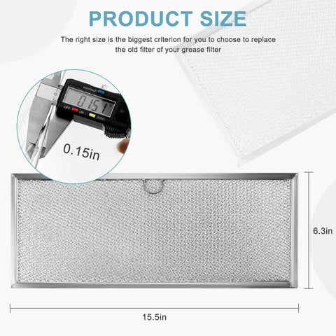 JennAir Downdraft Range Hood Grease Filter 71002111 Aluminum Mesh Replacement 2 Pack with size dimensions 15.5 x 6.3 inches and 0.15 inch thickness