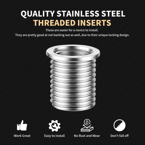 Pro Grade Stainless Steel M10x1.25 Thread Repair Kit With 14mm Inserts, threaded insert close-up, quality inserts