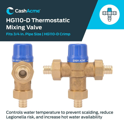 Thermostatic Mixing Valve Three Quarters Inch HG110 Crimp With Barb Connections And Integral Checks Brass Plumbing Fitting 24507 Cash Acme.