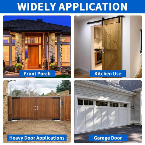Collage of outdoor and indoor applications for 6 Inch Outdoor Gate Handle 304 Stainless Steel Rustproof Door Pull For Fences Gates Garage