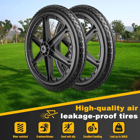 20 Inch Flat Free Wheel Set For Wheelbarrows, Heavy Duty 600Lb Capacity, Direct Replacement For 20 Inch Cart Wheels shown on grass