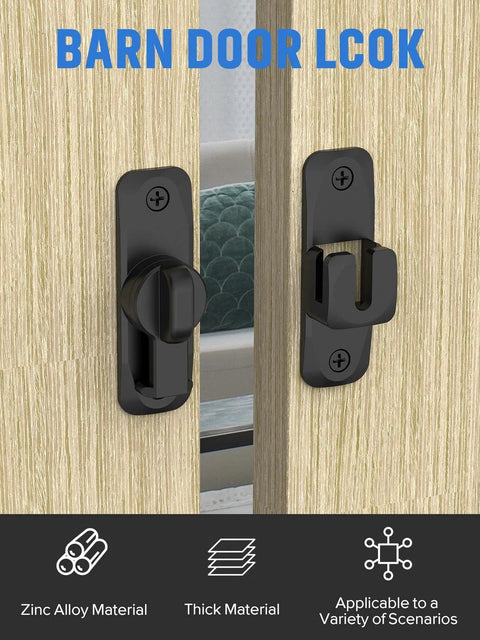 90/180 Degree Flip Barn Door Lock Set For Privacy - black zinc alloy sliding door latch hardware, installed on barn door