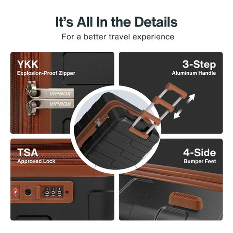 Details of 3 Piece Luggage Set With 3 Years VIP Service Ultra Durable Hard Shell Expandable Carry On Lightweight 100 Percent PC Case
