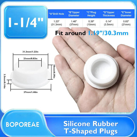 Set Of 6 White Silicone Rubber Plugs For 30 To 31 Mm Round Holes Waterproof Soft Flexible T Type Seal Plugs in hand