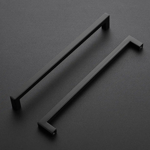 Matte Black 10 Inch Square Cabinet Pulls For Kitchen Cabinets And Drawers, sleek modern design, stainless steel, close-up view