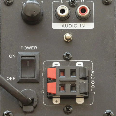 Three Way Spring Terminal Clip Push Release Connector Plate For Speaker Terminals, Red White Black Color Coding, mounted on audio panel