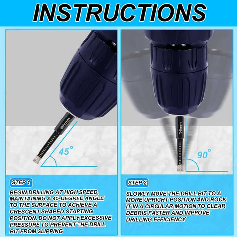 Drill in action using 5 Piece Diamond Drill Bit Set For Tile Ceramic Glass Granite Marble And Masonry Pro Grade Brazed Diamond Bits