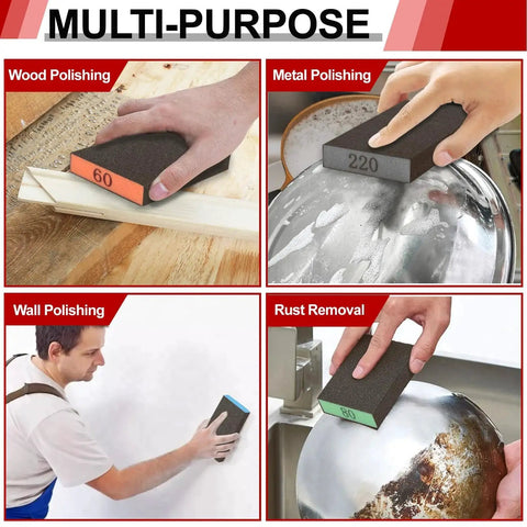 8 Pack Washable Sanding Blocks With Assorted Grit 60 80 120 220 For Drywall used for wood, metal, walls, and rust removal