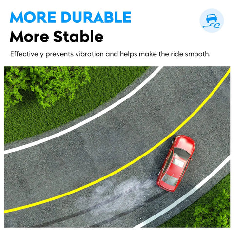 Red car driving on curved road highlighting smooth ride with Cadillac Front Lower Control Arm Suspension Kit With Ball Joints For 2007 Through 2015 Escalade 2007 Through 2014 Escalade ESV 2007 Through 2013 Escalade EXT Also Fits Chevy Avalanche Suburban Silverado Tahoe GMC Sierra Yukon Durable Beefed Up Replacement