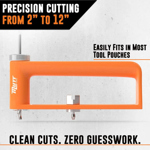 Side view of Beefy Adjustable Metal Hole Cutter for 2 to 12 inch holes, orange design, fits tool pouches, for ductwork and HVAC.