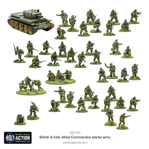 Bolt Action World War II British And Inter Allied Commandos Starter Army 1 To 56 Scale Tabletop Miniatures Set with Tank