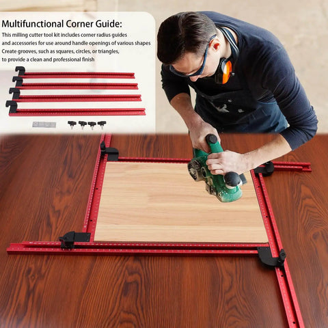 Adjustable Router Jig For Cutting Boards And Grooves, Square Template Guide With A 23.6 By 23.6 Inch Frame in Red in use