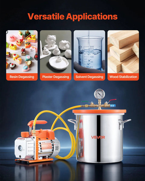 VEVOR 3 Gallon Vacuum Chamber with Pump; stainless steel degassing chamber with tempered glass lid and 5 ft hose